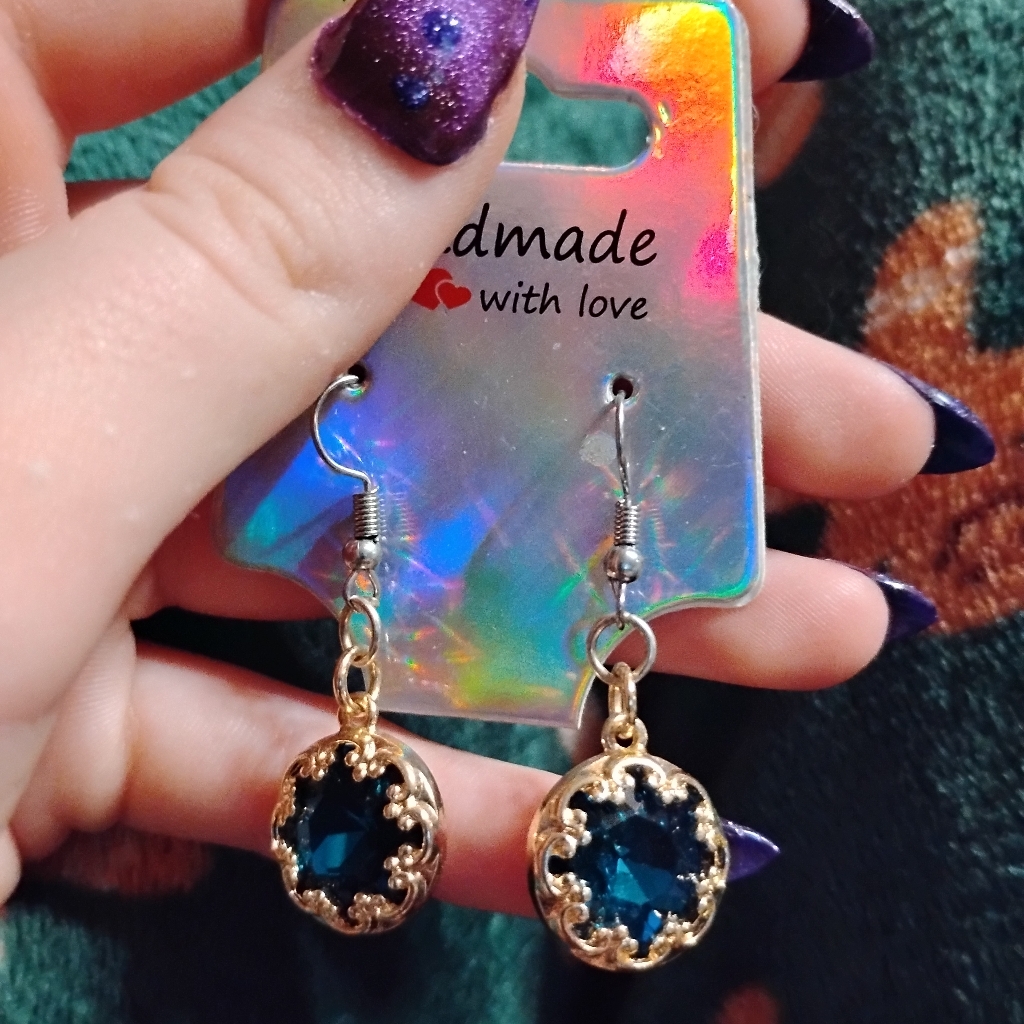 Handmade Victorian Style Turquoise Blue And Gold Earrings 22$
